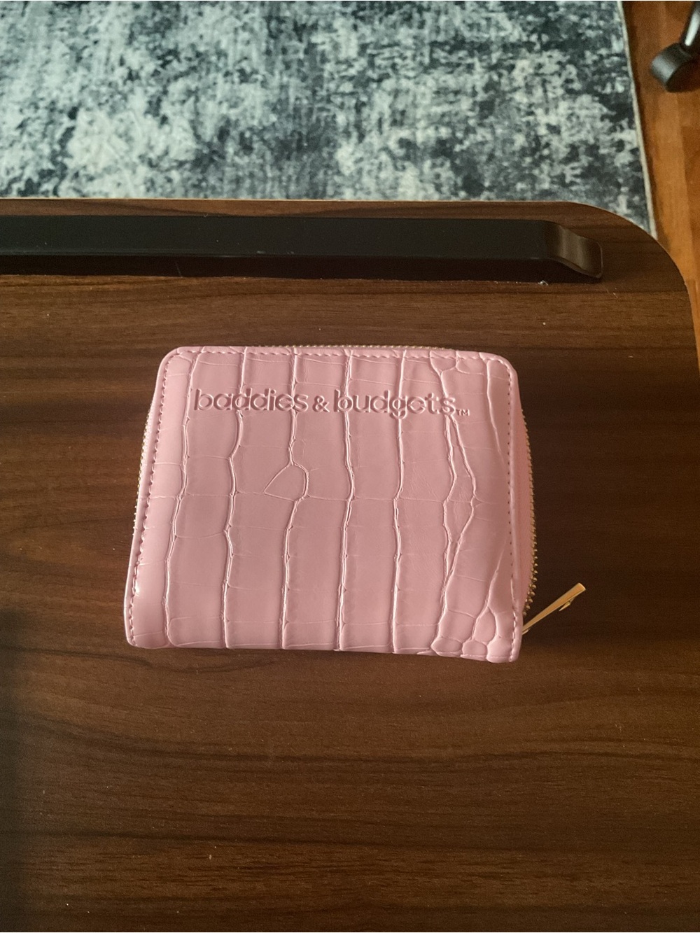 Cash Budget Pink Croc-Embossed Zip Wallet